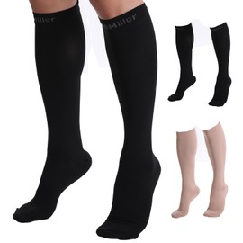 Doc Miller - Compression Socks for Women & Men - 8-15 mmHg Knee High, Medical Grade Support - Best for Sport, Travel, Nurse, Pregnancy, Circulation & Varicose Veins - Extra Large Size, Black, 1 Pair