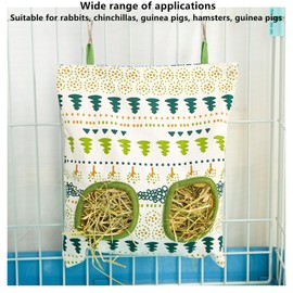 Rabbit Hay Bag, Rabbit Feeding Station Hay Bags, Guinea Pig Hay Bag, Hanging Feeding Bag for Small Animals, for Rabbits/Guinea Pigs/Chinchilla (White, 2 Windows)
