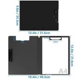 Clipboard A4, HAIYUU Plastic Double Clip Writing Board Clipboard with Lid Clipboard Folder Document Folder for School Business Office Industry Restaurant