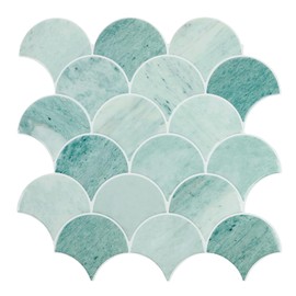 HOMEART Peel and Stick Backsplash Fish Scale Tile, Removable Renter Friendly Backsplash 3D Adhesive Stick on Wall Tiles for Kitchen Bathroom (10 Sheets, Marble Green)