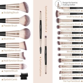 MAGEFY Brochas de maquillaje, juego de 22 piezas de brochas de maquillaje premium profesionales sintéticas con estuche, juego de brochas de maquillaje