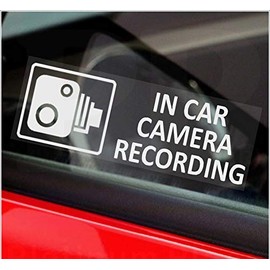 5 x Small in Car Camera Recording Stickers CCTV Signs Van Lorry Truck Taxi Bus Mini Cab Minicab Security Window Go Pro Dashcam White on Clear Version C20