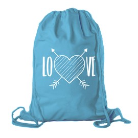 Valentine's Day Bags, Cotton Drawstring Cinch Backpacks, Valentines Day Gift Bags - Teal CA2725VAL S3