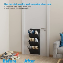 Yocice Wall Mounted Hanging Organizer 2Pack,Shoes Rack/Can Store 6Pairs of Plus-Size Sneakers,Also Stores Boots.with Sticky Hanging Mounts, Shoes Holder,Door Shoe Hangers (SM08-Black-2)