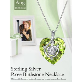 LEKALEIS Peridot Necklaces for Women Sterling Silver Heart Rose August Birthstone Necklace Anniversary Jewelry Mothers Day Christmas Birthday Gifts for Her Wife Girlfriend Mom