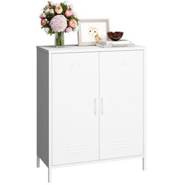 Steehoom Metal Storage Cabinet with 2 Door, Steel Locker Sideboard Buffet Cabinet Console Table for Home Office (Black)