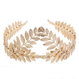WLBON Halloween Leaf Headband Roman Goddess Crown Hair Hoops Bands Leaves Headpiece Hairband Women Xmas Wedding Holiday Festival Masquerade Cosplay Dress Up Birthday Party Accessories Golden