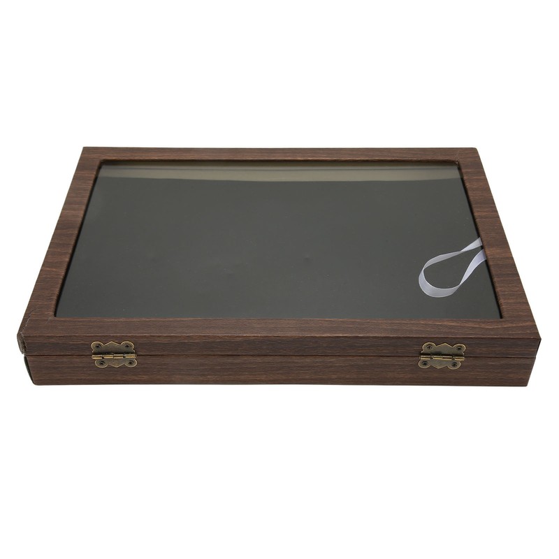 Pin Display Case Large Black PU Leather Dustproof Glass Widely