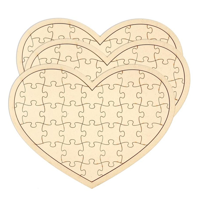 3 Pack Blank Wooden Heart Shaped Jigsaw Puzzle 11.2x8.4 Inch