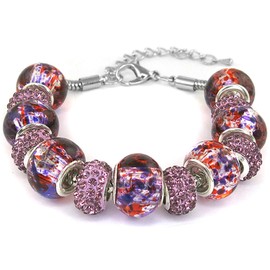 Savlano Silver Tone Snake Chain Charm Bracelet Crystal and Murano Glass Beads with 2 inch Extension for Women Comes with Gift Box