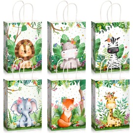 Pajean Safari Goodie Bags Jungle Animals Party Favor Bags with Handles Zoo Animals Print Candy Favors Woodland Gift for Baby Shower Wedding Birthday Jungle Themed Party Supplies(30 Pieces)