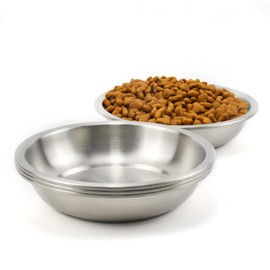 BiteKing Stainless Steel Cat Bowls, Whisker Fatigue Relief Cat Food Dish, Metal Shallow Wide Large Replacement Plate for Dog and Pet, Ideal for Raised Elevated Pet Feeding Station Stand