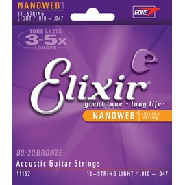 Elixir Nanoweb Coated 12-String Guitar String Set, 80/20 Bronze, .010-.047