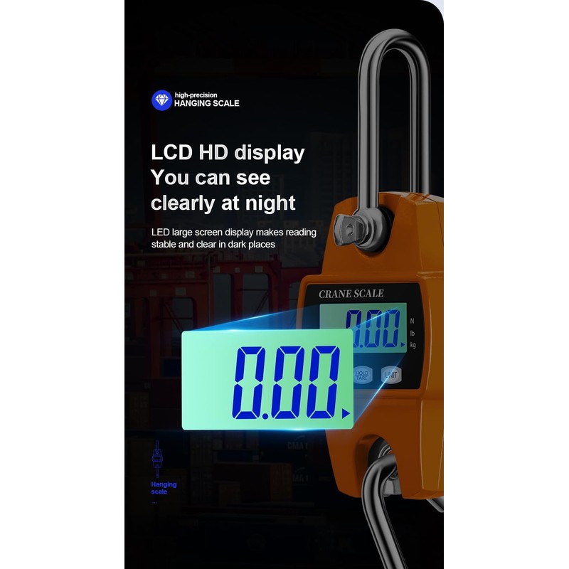 Digital Mini Crane Scale,660lb Capacity,Handheld with Hooks, Heavy Duty Hanging