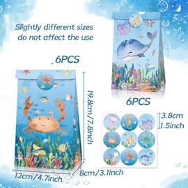 BACH AND BOUJEE 12 PCS Under the Sea Party Favor Gift Bags With Stickers Ocean Animals Treat Goodies Bags Birthday Party Decorations Turtle Whale Beach Theme Baby Shower