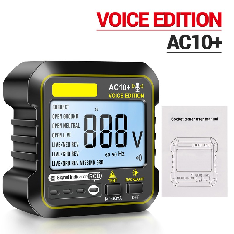 Socket Tester 10A 16A Universal Outlet Detector LCD Backlit Display