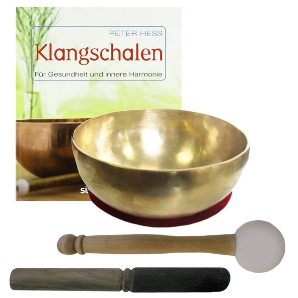 Therapy Sound Bowl 600-700g + Peter Hess Book 5-Piece Sound Massage Set Small Heart Bowl Handmade Nepal + Clapper + Accessories 70192-2