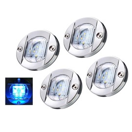 3" inch Round Navigation Lights Chrome Boat Marine Clear Lens Blue White LED Transom Mount Stern Anchor Lamps, Courtesy Deck Night Fishing Light, 12V Surface Mount, Waterproof 4 Pcs Blue LED Light