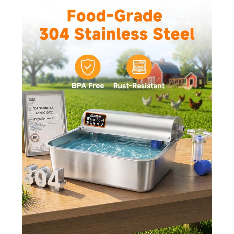 3 Gallon Automatic Chicken Waterer, Real 304 Stainless Steel Metal