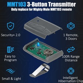 MMT103 Remote Replace for Mighty Mule Gate Opener Remote, 3-Button Transmitter Compatible with MMT103 Mighty Mule Remote, One-Touch Pairing to Control 3 Devices, Up to 100ft, 2 Pack