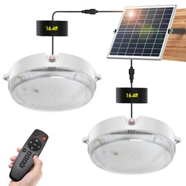 Malitupy Solar Shed Lights Indoor Outdoor 2 Pack, Brighter & Tricolor & Daytime Ceiling Light with ON/Off Switch & Remote, Dimmable Waterproof Solar Barn Light for Porch, Shop, Stable, Carpot