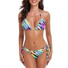 RELLECIGA Women's Wavy Triangle Bikini Set Brazilian Swimwear (Large,Neon Striped)