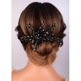 Rumtock Vintage Black Rhinestone Beads Hair Comb for Wedding Brides Bridesmaid Women Special Occasion Jewelry (Black)