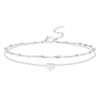 ankbrats Silver Layered Anklets for Women, Double Chain Heart Pendant