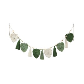 champracer Boho Decorative Macrame Wall Hanging, Boho Decoration, Woven Leaves Tapestry, Chic Tapestry, Fringe Garland for Living Room, Children's Room, Living Room, Bedroom, Balcony (Green)