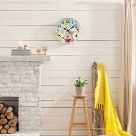 LOKMU Silent Non Ticking Clock 10 Inch, Round Wall Clock,Decorative for Living Room, Kitchen, Home,Bathroom, Bedroom, Office or School Smiley Bunny with Easter Eggs