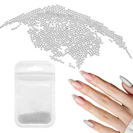 HARFINGTON Nail Art Beads 0.04" (1.0mm) Mini Metal 3D Caviar Nails Beads Ball Bubble Bead with Bags for Nail Art DIY Craft Decoration, White