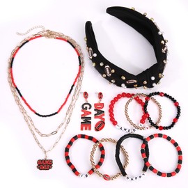 Game Day Headband for Women Football Charm Headband Pearls Crystal Knotted Headband Game Day Sports Hair Accessories Football Party Decorations Black Spirit Headband