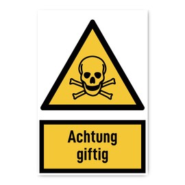 Sticker: 300 x 200 mm, Pack of 1 – Warning Toxic – Warning Sign with Text (German) (Yellow/Black) – Vertical – W016 – DIN EN ISO 7010 / ASR A1.3