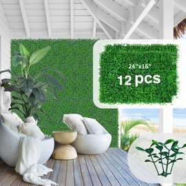 MEILANHUI Grass Wall Panels, 12 Pieces 24"x 16" Greenery Backdrop with UV Protection, Artificial Boxwood Panels for Indoor Outdoor Green Wall Decor & Garden Fence Backyard Covering Privacy