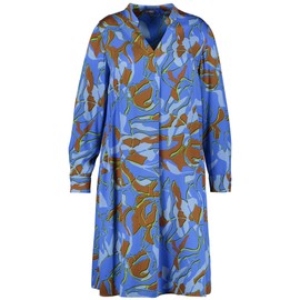 Samoon Women's Blouse Dress with Print Long Sleeves, Cuffs, Patterned Knee-Length, Blue Bonnet Patterned
