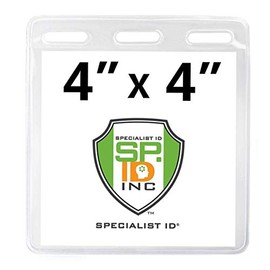 2 Pack - 4x4 Badge Holder Horizontal - Clear Plastic Name Tag Badge Protector with 3 Lanyard Slots for Social Events, Conventions, Visitor Badges by Specialist ID