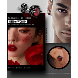 KZZENKI Red and Black Earrings Vintage Crown Stainless Steel Cubic Zirconia Stud Earrings Cool Gothic Jewelry