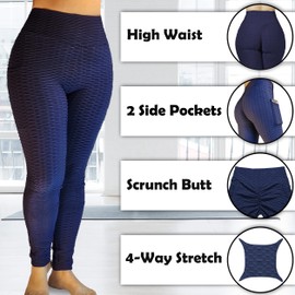 TuXCen Textured Leggings for Women Yoga Pants Butt Lifting Anti Cellulite Leggings Scrunch Booty Peachlift Leggings TIK Tok (Medium, Navy)