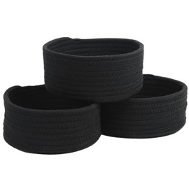 Small Basket, Set of 3 Woven Baskets, Cotton Rope Small Baskets for Organizing, Cute Mini Tiny Storage Basket for Gifts, Decorative Boho Round Bathroom Organization Bin (Black)