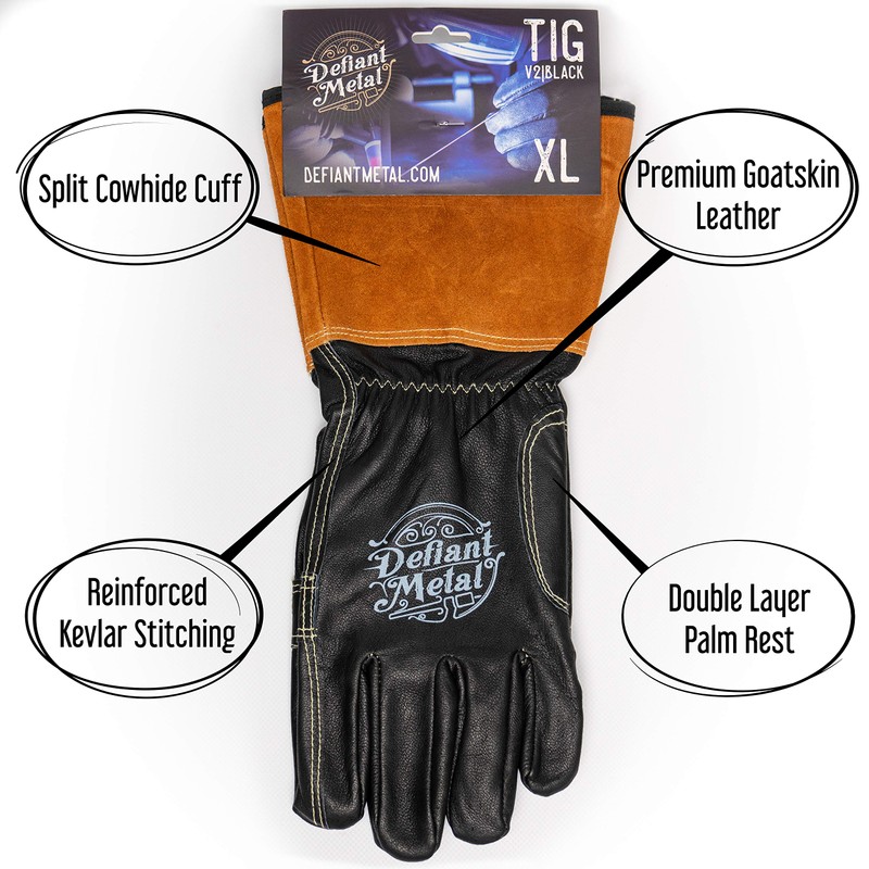 Defiant Metal TIG Welding Gloves - Premium Black Goatskin Leather