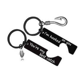 Valentines Day Keyring Gifts for Boyfriend Husband I'm Hooked on You You're My Best Catch Keyring Set for Couple Christmas Birthday Gifts Anniversary Keyring Gifts for Husband Wife