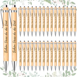 DIKARIYA 32 Schön Dass es Dich Gibt Ballpoint Pens Wooden with Saying Quotes Retractable Ballpoint Pen Guest Gift for Wedding Communion Christening Small Thank You Gifts for Guests Employees