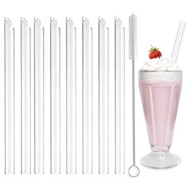 ALINK Pack of 8 14 mm x 20 cm Bubble Tea Glass Straws, Reusable, 8 Boba Tea Glass Straws + 1 Cleaning Brush, Healthy, Environmentally Friendly, BPA Free