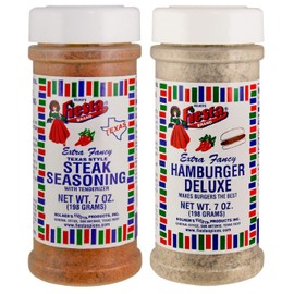 Bolner's Fiesta Brand Beef Seasoning Bundle - 1 each of Texas Style Steak Seasoning With Tenderizer (7 Ounces) and Hamburger Deluxe Seasoning (7 Ounces)