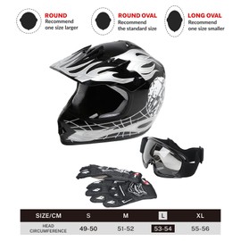 TCT-MOTORPARTS Black Skull Boy DOT Kids Youth Motocross Helmets ATV Off-Road Dirt Bike Motorcycle Full Face Helmet+Gloves+Goggles Large