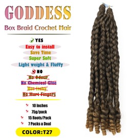 7 Packs 10 Inches Goddess Box Braid Crochet Hair With Curly Ends Ombre Blonde Hair Extensions For Black Women and Baby Kids(10 Inch-7Packs,T1B/27)