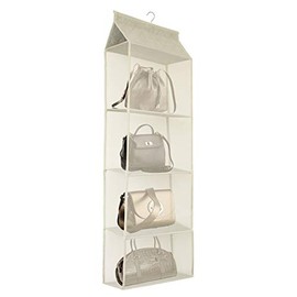 Dearjana Closet Handbag Purse Holder, Space Saving Hanging Handbag Tote Bag Storage Organizer Holder with 4 Large Heavy-Duty Mesh Shelves for Wardrobe Closet(Beige)