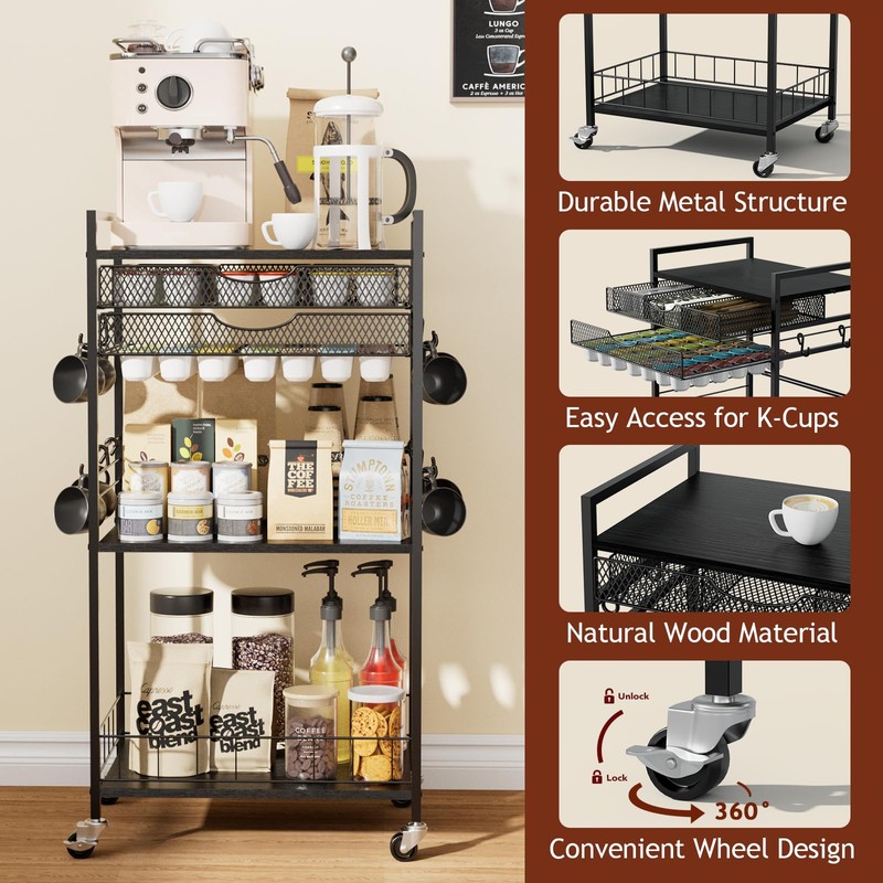 Homsorout Coffee Bar Station with Storage Drawer - 5 Tier