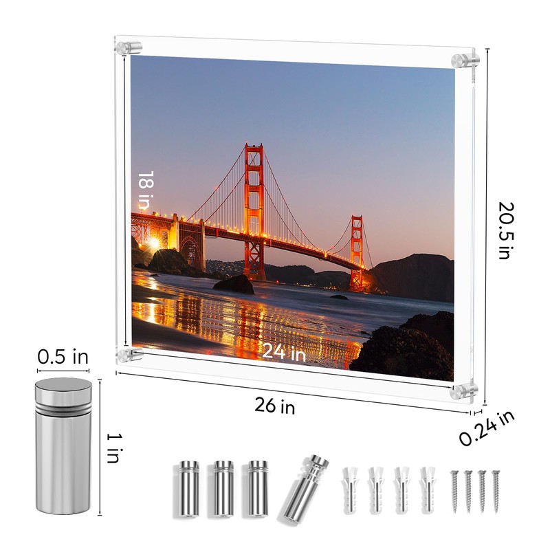 AITEE Large Acrylic Floating Picture Frame 18×24，Clear Photo Frame Wall