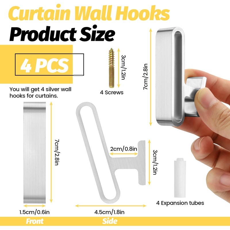 Sekonow 4 Pack Curtain Tiebacks Hooks, Wall Mounted Curtain Holdbacks